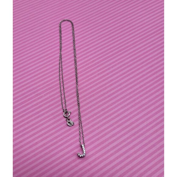 JCM Letter Necklace "J" Sterling Silver 925 with CZ Rhinestones Dainty - Picture 3 of 10